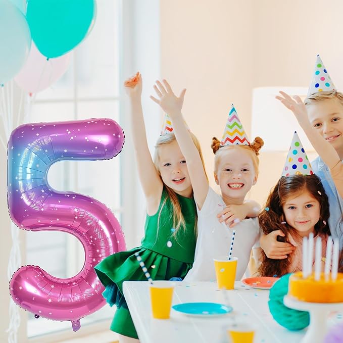 40 Inch Rainbow Large Numbers Balloons 3, Self Inflating Gradient Blue Pink Purple Digit 3 Helium Balloons for 3rd Girls, Starry Foil Mylar Number Balloons 0-9 for Women Birthday Party Decorations