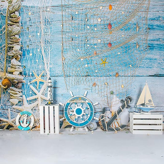 Kate 8x8ft Microfiber Summer Holiday Backdrops for Photography Rudder Helm with Anchor Photo Background Nautical Theme Party Decoration Props Backdrop