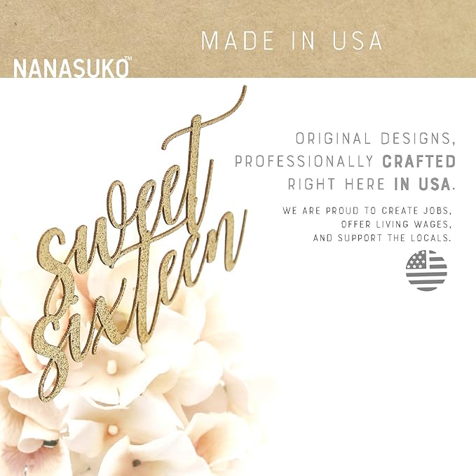 16th Birthday Cake Topper - Sweet Sixteen - Double Sided Gold Glitter - Premium Quality Made in USA