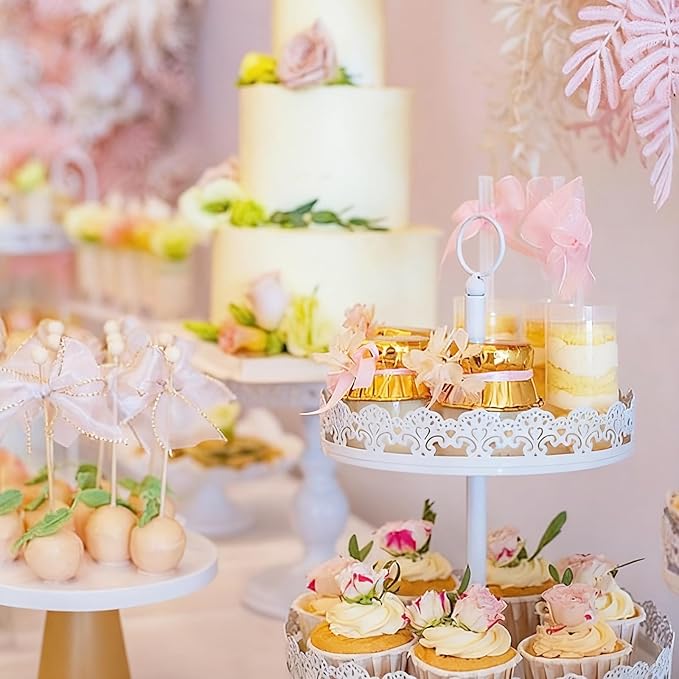 TOPZEA Set of 4 Cake Stands, White Metal Dessert Treat Table Display Stand Set Cupcake Cake Pop Holder, Pastries Tiered Serving Tower Candy Fruit Plate Tray for Wedding, Baby Shower, Buffet