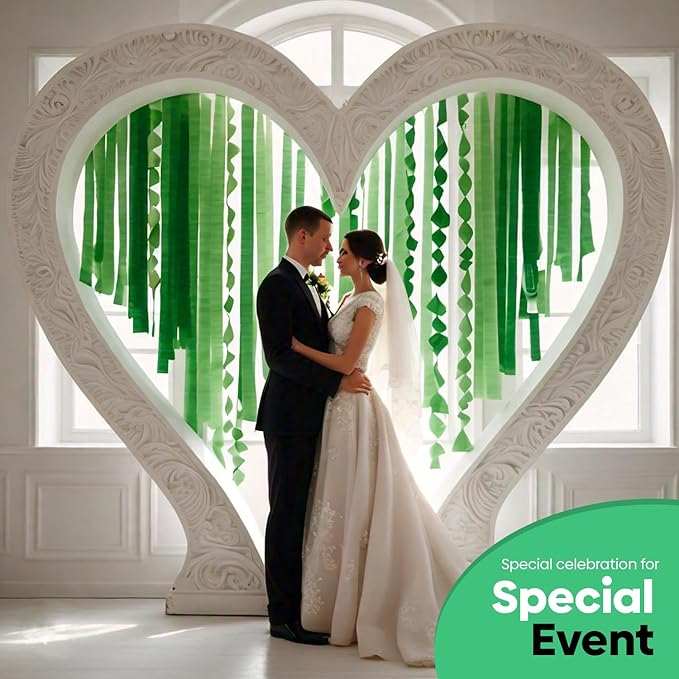 Captain Decor 4 Crepe Paper Streamers Rolls, 328ft Pack of Unique 4 Green Streamers for Party Decorations, Birthday and Wedding Decoration (1.8 inch x 82 ft/Roll)