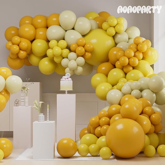 Yellow Balloons Garland Arch Kit Different Sizes Pack 150Pc 18Inch 10Inch 5Inch Latex Pastel Mustard Yellow Balloons for Graduation Easter Birthday Party Decorations