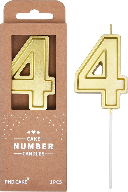 PHD CAKE 2.76 Inch Luxe Gold 4 Number Birthday Candles, Gold Number Candles, Cake Number Candles, Party Celebration
