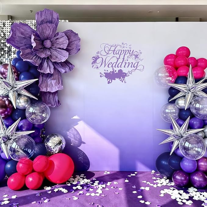 MEBAY Hot Pink Purple Dark Blue Baloon Garland Arch Kit with 4D Star Foil Balloon Silver, 155Pcs Latex Balloons Different Sizes 18 12 10 5 inch for Graduation Birthday Wedding