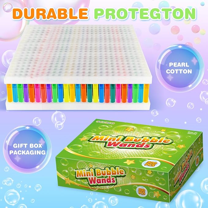 OCHIDO 500 Pieces Mini Bubble Wands in 10 Colors, Bubbles Party Favors for Kids, Bubble Wands Bulk for Summer Toys Gift, Indoor Outdoor Activity, Themed Birthday, Wedding, Goodie Bags Stuffers
