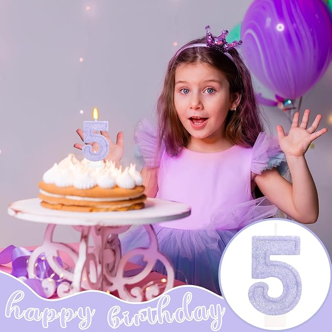 Purple Birthday Candles for Girls - Number 5 Candle Cake Topper for Purple Fairy Birthday Party Decorations