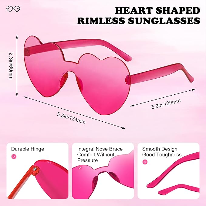 SUNOVELTIES 18 Heart Shape Rimless Sunglasses Transparent Candy Color Party Glasses Colored Eyewear for Women