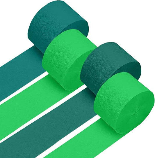 4 Crepe Paper Streamers Rolls, 328ft Pack of Green and Dark Green Crepe Paper for Birthday Wedding Baby Bridal Shower Decorations Christmas Craft Supplies (1.8 inch x 82 ft/Roll)