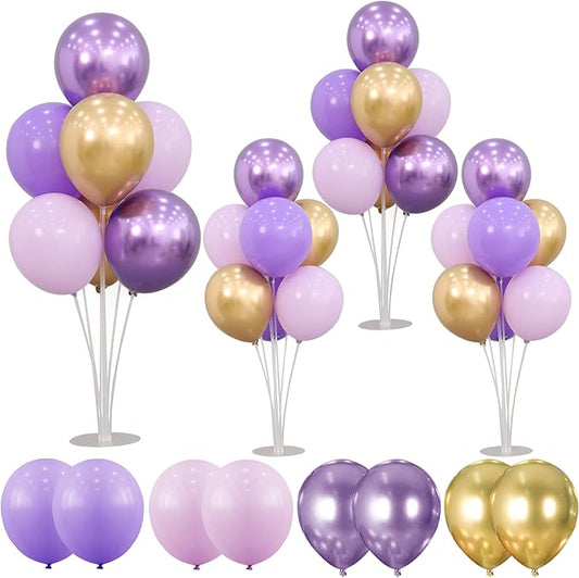 4 Sets Balloon Stands Kit for Table Purple Gold Balloons Holder Sticks With Base Centerpiece Birthday Party Baby Shower Wedding Decoration