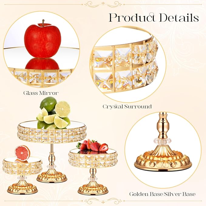 12 Pieces Gold Cake Stand Set, Vintage Cake Display Stand with Crystal Edge and Cupcake Display Tray, Dessert Table Display Set for Wedding Party Baby Shower Anniversary Celebration