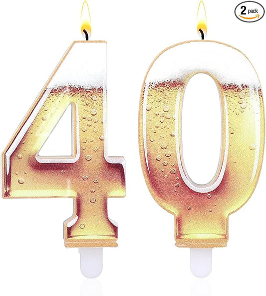 40th Birthday Cake Candles, Beer Themed Cake Numbers Decorations Funny Party Topper Supplies for Men Beer Lover Birthday Celebration Gifts (40)