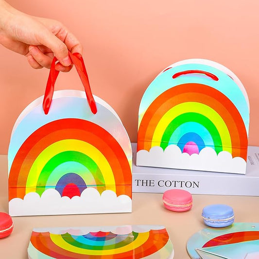 FYSUIMU 15 Pcs Rainbow Paper Gift Bags with Handle Holographic Colored Rainbow Party Favor Bags Iridescent Goodie Candy Treat Bag for Kids Birthday Pride Day Baby Shower Wedding Holiday Party Supplies