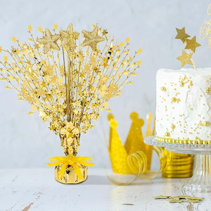 Wenqik 6 Pcs Spray Centerpiece Foil Star Centerpieces New Year Christmas Metallic Star Table Decorations for Party Event Anniversary Memorial Dining Holiday Celebration(Gold)