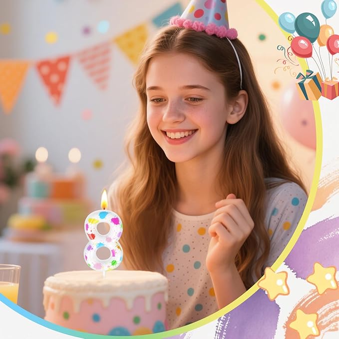 Paint Birthday Candles, Art Paint Party Decoration Supplies, Birthday Number Candles for Cake Topper (Multicolour, Number 8)