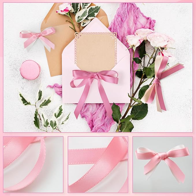 Pink Satin Ribbon 3/8 Inch Light Pink Blush Pink Dusty Rose Ribbon Assorted Solid Color Thin Double Faced Satin Ribbon for Flower Bouquet Wedding Invitation Crafts Gift Wrapping Hair Bows