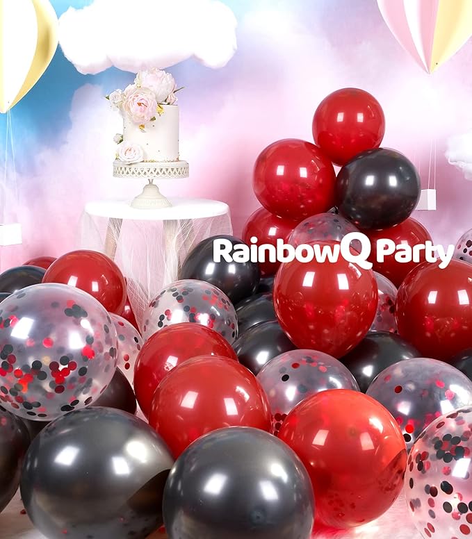 Metallic Shiny Red and Black Balloons 12 Inch 67PCS Red Black Confetti Balloons Latex Helium Balloon Set for Graduation Wedding Birthday Party Decorations