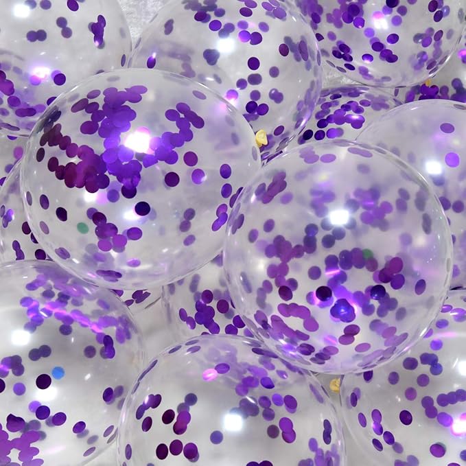 Purple Confetti Balloons, 12inch, 50 Pcs, Latex, Perfect for Birthdays, Unisex-Adults & Kids