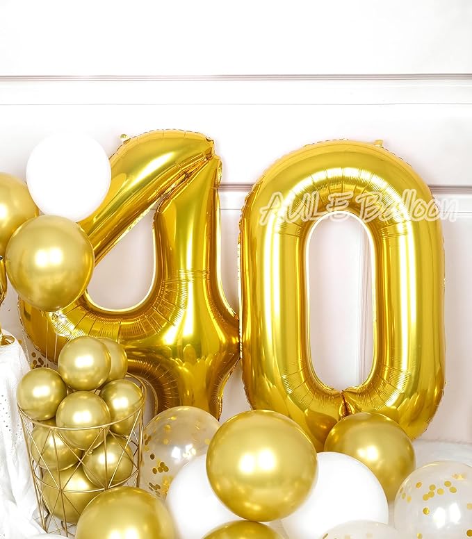 AULE 40 Inch Jumbo Gold Foil Mylar Number Balloons for Men Women 40th Birthday Party Decorations 40 Years Old Anniversary Party Supplies