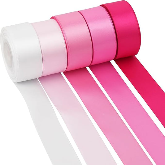 MAYREEL 1 Inch Pink Satin Ribbon Baby Pink Ribbon for Gift Wrapping Crafts Wedding Bridal Shower Valentine's Day Decorations 5 Rolls Assortment 10 Yards Each Color Total 50 Yards