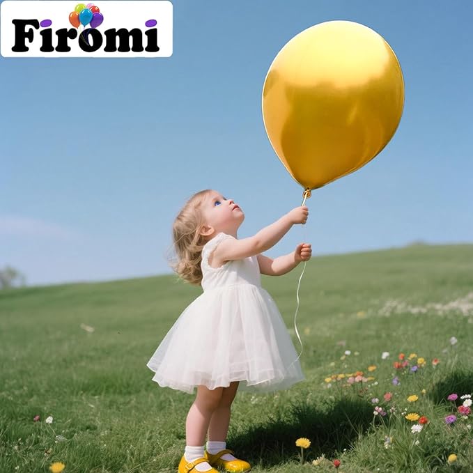 Firomi Metallic Gold Balloons 18-inch 12 Pack Large Helium Shiny Round Big Chrome Gold Thicken Latex Balloon for Wedding Birthday Party Gold Party Balloons (with 1 Ribbon)
