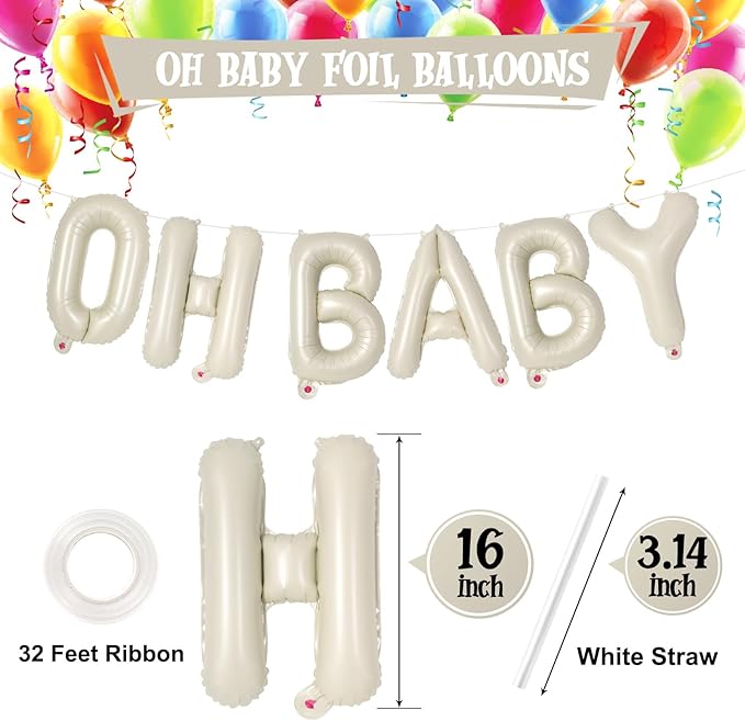 Cream Oh Baby Balloons Letters,16 Inch Beige OH BABY Balloon for Baby Shower, Baby Letter Balloons for Gender Reveal Decorations (Cream)