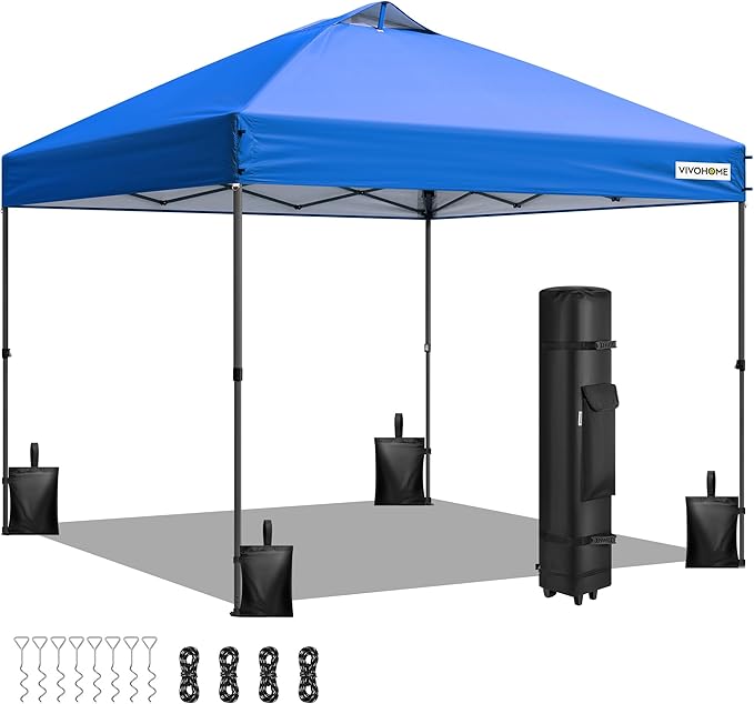 VIVOHOME 8x8ft Pop Up Canopy Tent One Push Setup Outdoor Portable Shelter Tent Heavy Duty with Wheel Carry Bag and 4 Sandbags, Blue
