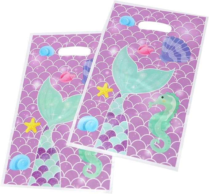 YYaaloa 30pcs Goodie Bags Party Favor Plastic Candy Gift Loot Bulk for Birthday Baby Shower Return Gift (Purple-Mermaid)