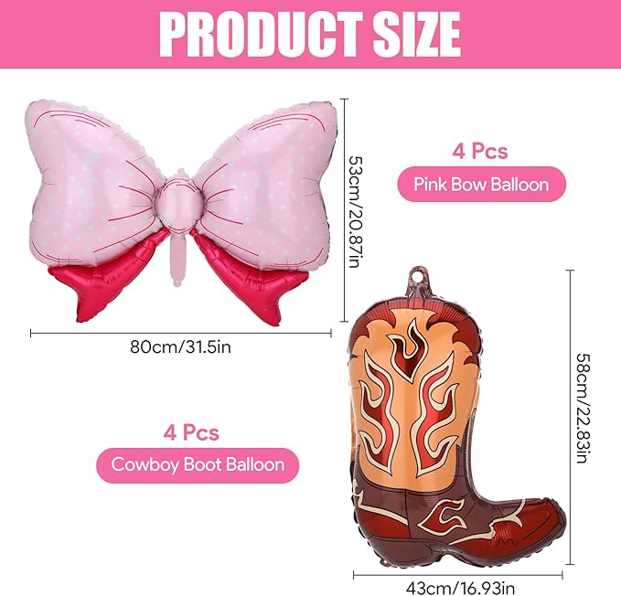 19Pcs Boots or Bows Gender Reveal Decorations Aluminum Foil Balloons Kit Cowgirl or Cowboy Western Boot Balloon Pink Bow Balloon Birthday Western Themed Party Baby Shower Gender Reveal Party Supplies