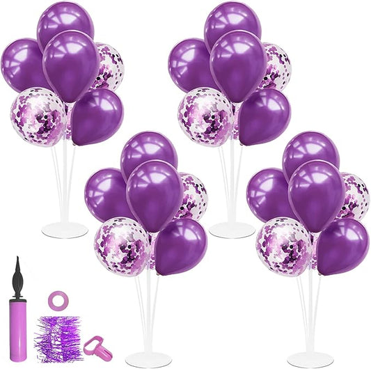 ZJDHPTY Purple Party Decorations,4 Set Balloon Stand with Pump and Purple Balloons for Birthday Mother's Day Wedding Anniversary Halloween New Year Graduation Decorations 2026
