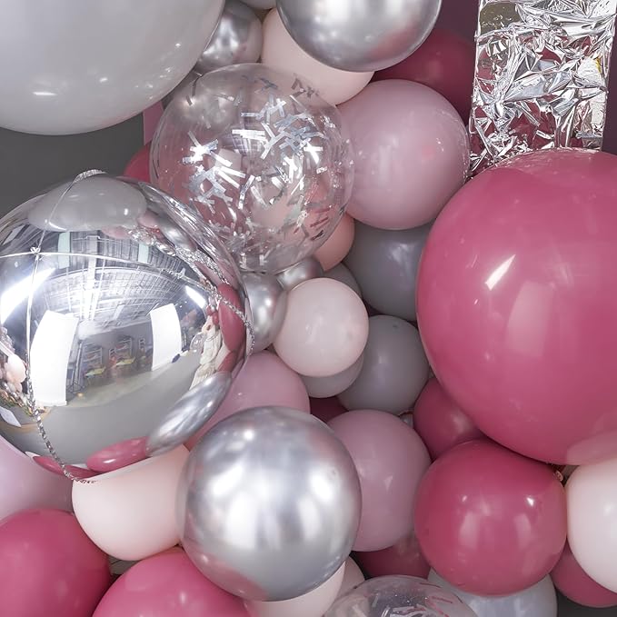 PartyWoo Pink Balloon Arch Kit Garland 142pcs Different Sizes of 18 12 10 5 Inch Magenta Fuchsia Light Baby Pastel Pale Pink Peach Gray Silver Balloons for Baby Shower Birthday Party Decorations