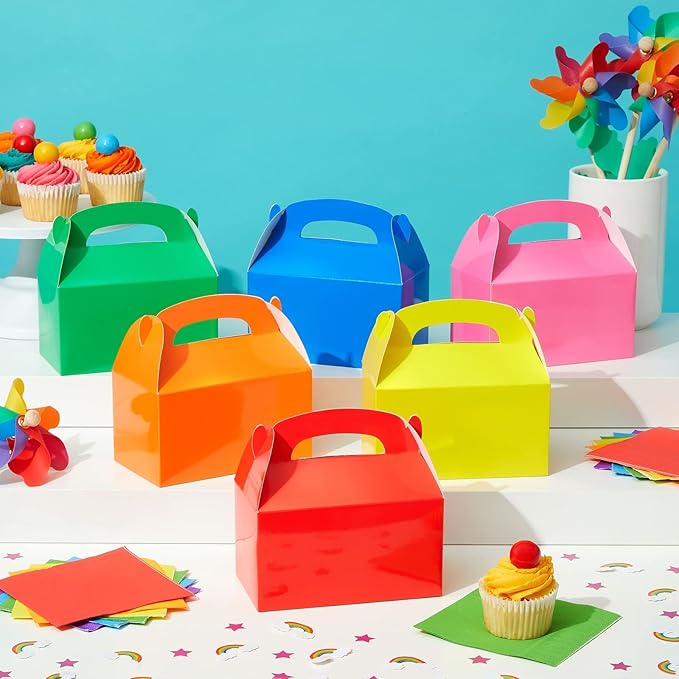 BLUE PANDA Party Favor Boxes - 6.2 x 3.5 x 3.6 In, 24-Pack, Rainbow Gable Style - Easy Assembly Candy & Treat Boxes for Small Gifts