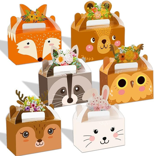Tevxj 24 Pieces Woodland Animals Party Favors Boxes Woodland Treat Bags for Baby Shower Forest Animal Birthday Favors Candy Goodies Gift Bags for Kids Birthday Decorations Supplies 6 x 3 x 3.5 Inches