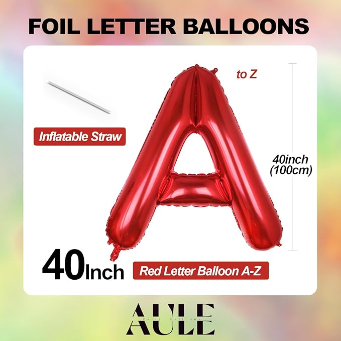 AULE red Letter Balloons M 40Inch Large Giant big Foil Mylar red M Balloon for Birthday Aniversary Party Decorations