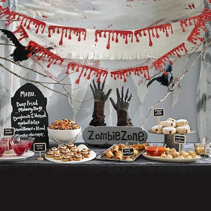 Cheerland Halloween Party Decorations Blood Garland and Rose Butterfly Garland Black and Red Party Supplies