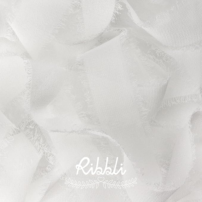 Ribbli White Ribbon 1 Inch x 3 Rolls Total 24 Yards Handmade Fringe Chiffon Silk Ribbon for Wrapping Wedding Invitations Bridal Bouquets DIY Crafts Home Decor