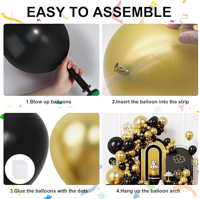 Black and Gold Balloons Garland Arch Kit, Black Gold Balloons for Class 2026 Graduation Class Decorations, Birthday, Retirement, Anniversary, New Year Party Decorations