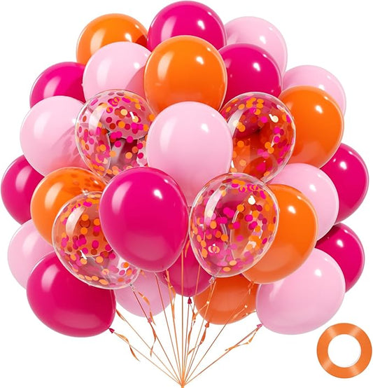 BAUANOOY Pink and Orange Balloons, 60pcs 12 Inch Pink and Orange Party Decorations with Confetti Balloons for Bachelorette Tropical Luau Party Engagement Birthday Party Decorations