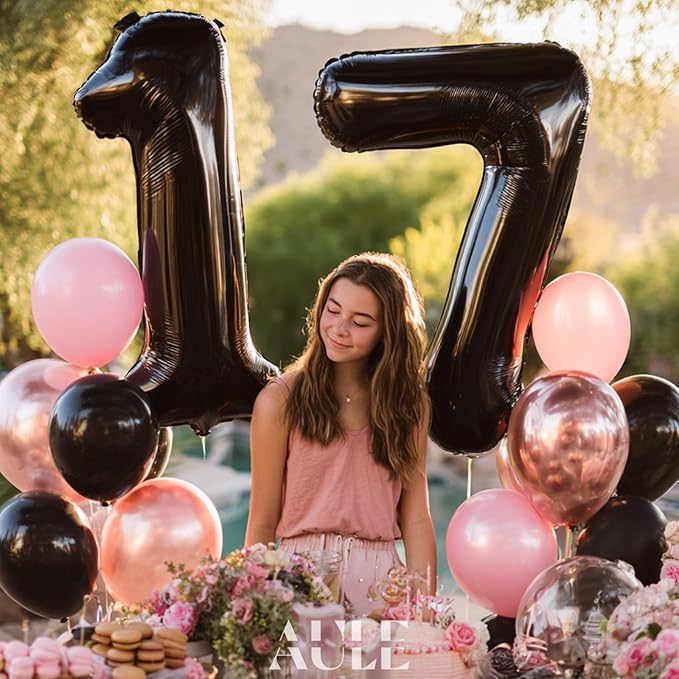 AULE 40 Inch Big Black 7 Balloon Number Large Foil Helium Number Balloons 0-9 Jumbo Giant Happy 7th Birthday Party Decorations for Boy or Girl Huge Mylar Anniversary Party Supplies