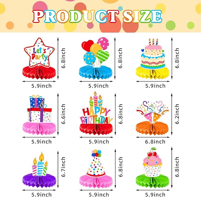 Kids Birthday Party Honeycomb Centerpiece Decorations Kit, Happy Birthday Table Decor for Boys Girls Party Supplies