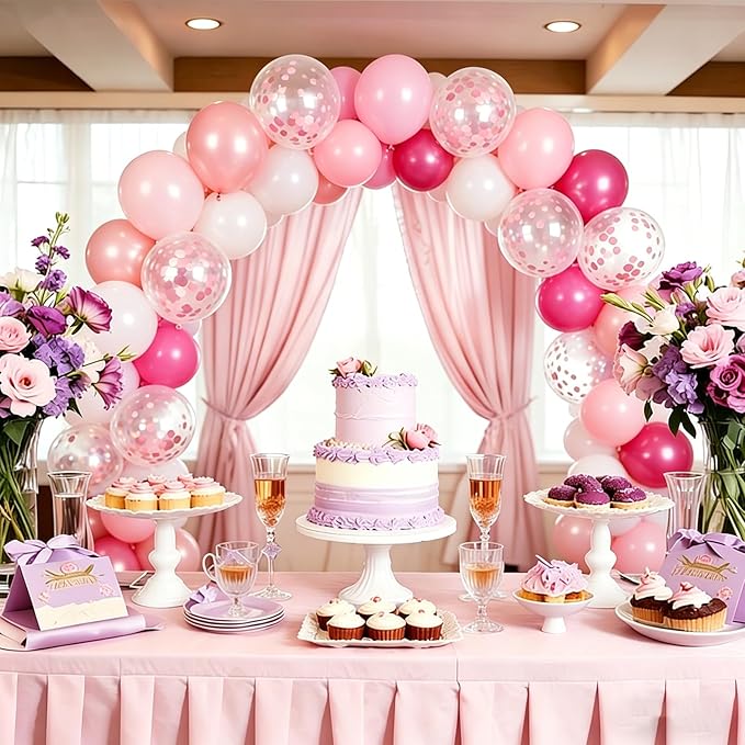 Metallic Pink Hot Pink Balloons and Pink Confetti Balloon, 60 Pcs 12 Inch Latex Confetti Metallic Balloons with 1 Ribbon, for Birthday Wedding Bridal Shower Party Decorations