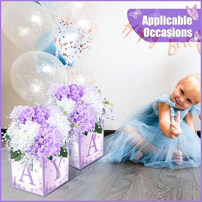 Bucherry 6 Pcs Baby Shower Centerpieces with Letters, 7" Baby Blocks Flower Boxes for Table Decorations, Gender Reveal Party Supplies & Photo Props(Purple,Purple Butterfly)