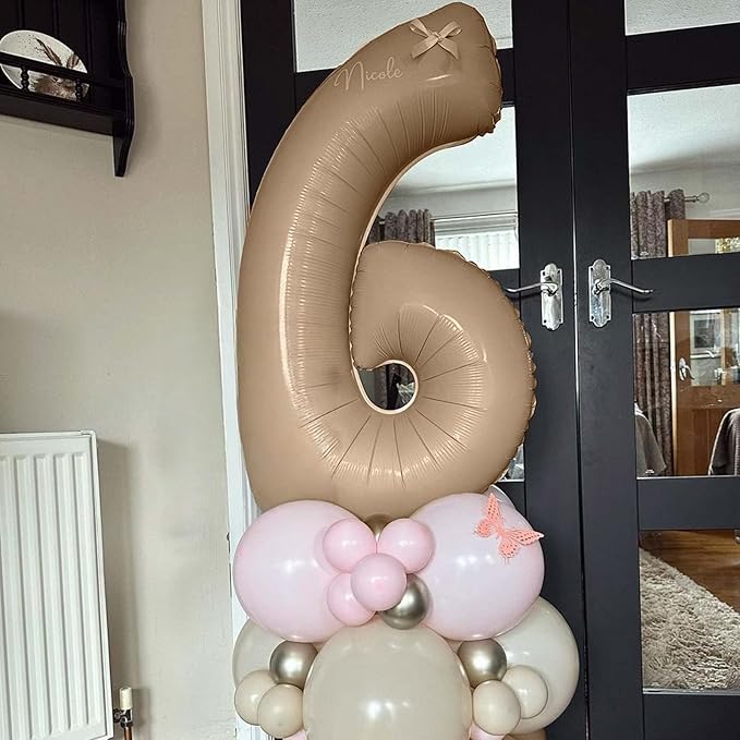 Nude Number 9 Balloons, 40 Inch Neutral 9th Birthday Foil Balloon for Boys Girls, Tan Giant Self Inflating Helium Mylar Foil Number Balloons 0-9 for Women Men Anniversary Party Decorations Supplies