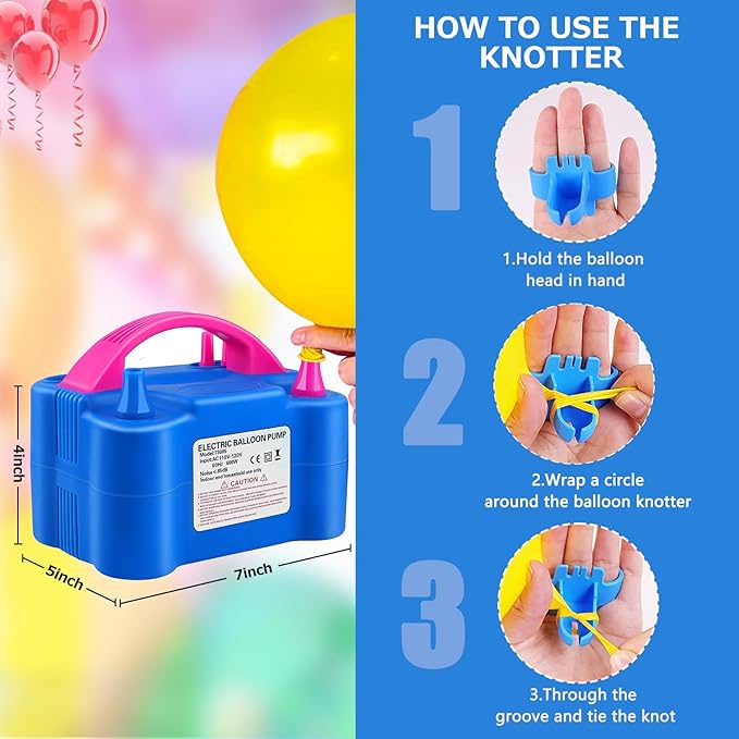 QIPUMP Balloon Pump Electric,110V 600W Balloon Blower Inflator Dual Nozzle Air Pump Balloons Inflator for Decoration, Party, Sport,Gifts:2 Balloon Tying Tools