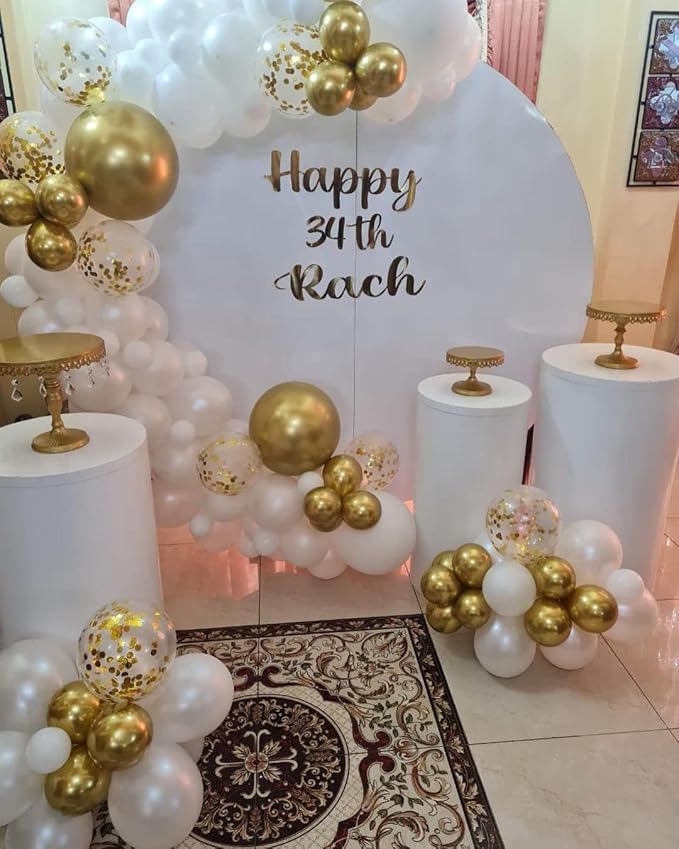 White and Gold Balloon Garland Kit, 124Pcs Arch Kit with Confetti White and Gold Balloons, Bright Durable Latex Balloons for Birthday, Anniversary, Wedding, Bridal Shower, Engagement, Party Decoration
