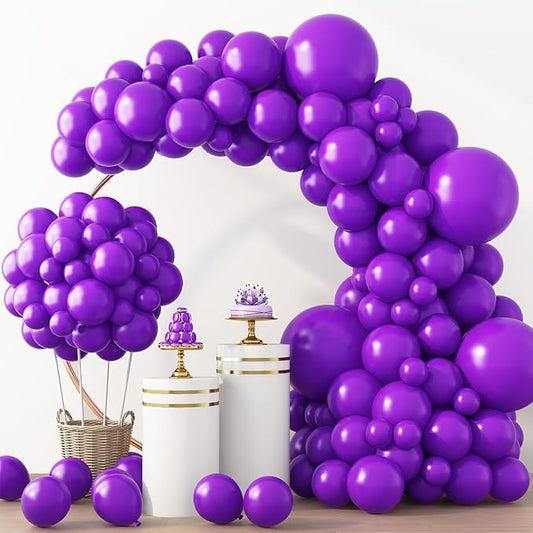 RUBFAC Dark Purple Balloons 129pcs Different Sizes Pack of 18 12 10 5 Inch, Latex Royal Purple Balloon Garland Arch Kit for Wedding Masquerade Birthday Party Decorations