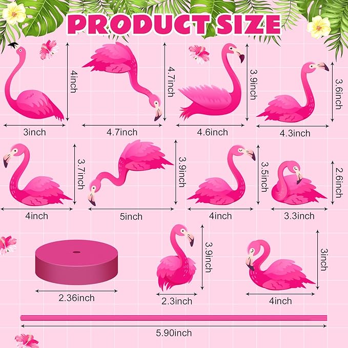 Geelin 10 Pcs Flamingo Table Decor Summer Pink Flamingo Party Decoration Table Sign Centerpiece Hawaiian Tropical Wood Tall Standing Block Bird Topper Sign for Office Desk Home Tier Tray Holiday Party