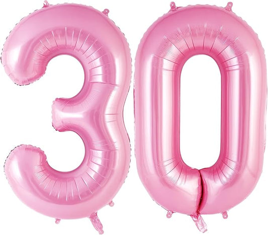 Pink Number 30 Balloons, Big Large Foil Number Balloons, Jumbo Giant Mylar Balloons for Birthday Party Decorations Supplies Anniversary (Number 30)