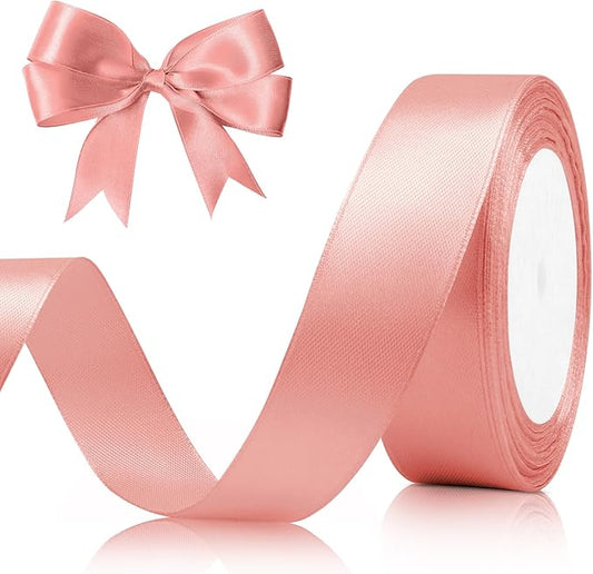 Pink Ribbon for Gift Wrapping Champagne Ribbons for Christmas Tree, 1 Inch 25 Yards Fabric Ribbon Rose Gold Ribbons Champagne Pink Ribbon for Flower Bouquet Wedding Decor, Thanksgiving, Bridal Shower