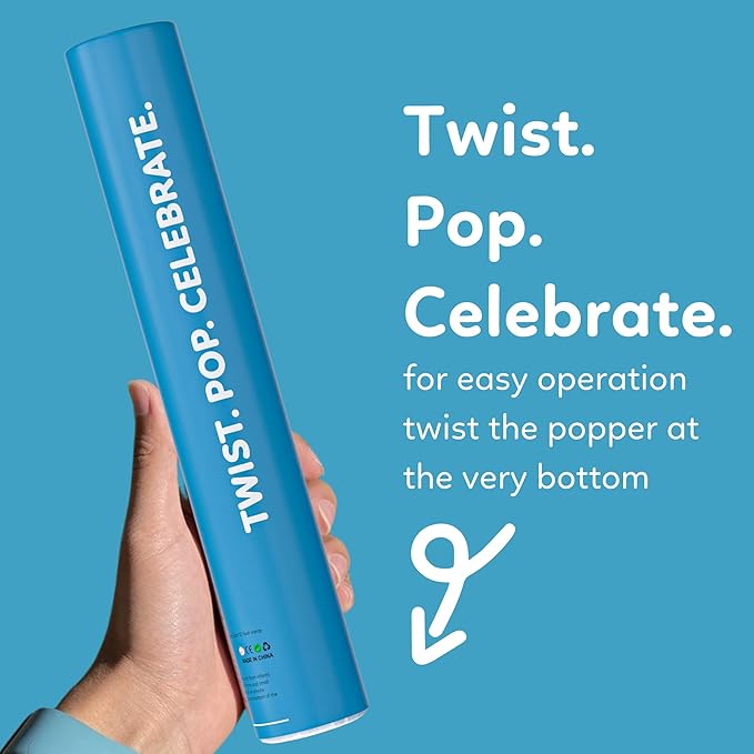 2 Pack Confetti Cannon Confetti Poppers | Biodegradable Blue Confetti | TUR Party Supplies | Launches Up to 25ft | Giant (12 in) | Party Poppers for Graduation, Birthdays, Weddings, and Memorial Day