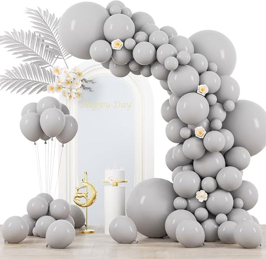 Voircoloria 130pcs Gray Balloons Different Sizes 18" 12" 10" 5" Pastel Gray Balloons for Boys Girls Birthday Baby Shower Gender Reveal Wedding Decorations